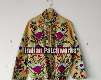 Floral Suzani Embroidery Bomber Jacket: Cotton Velvet TNT Coat