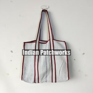 Handmade Cotton Patchwork Tote Bag: Reversible Indian Quilted Shopper
