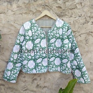 Indian Handmade Short Boho Women&#39;s Jacket Coat Unique gifts Vintage floral soft durable jacket for women Block Printed Cotton quilted Jacket