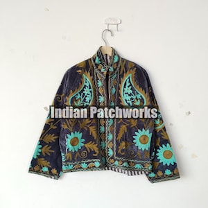 Handmade Floral Embroidered Velvet Jacket: Boho Suzani Style