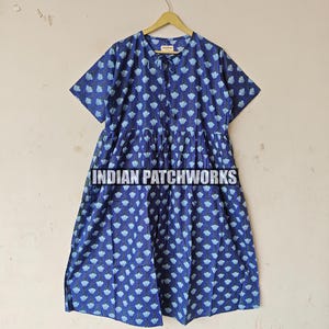 Cotton Block Print Dress: Bohemian Deep Neck Midi Mini Summer Dress