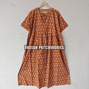 Soft Indian Cotton Hand Block Print Midi, Floral Printed Party Wear Long Dress, Voile Cotton Dress, Organic Cotton Dress, Neck Frill Midi