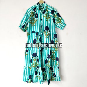 Summer cotton Block print Midi Mini women girls Dress,Deep Neck with string closer bohemian dresses wedding bohemian boho hippie giftsdress