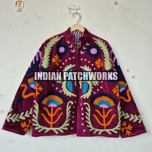 Suzani Jacket In velvet Fabric, Handmade velvet  suzani Jacket, Women's Short Suzani Jacket, Floral Embroidery Jacket, indianpatchworks