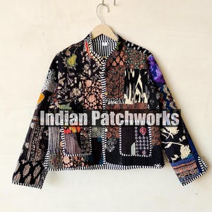Patchwork Quilted Cotton Jacke: Handgemachter Kantha Mantel