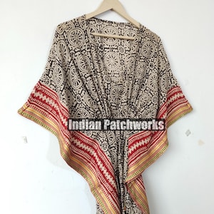 Organic Bagru Print Caftan, Women Party wear Long Top Dress, Ethnic Beach Cover Up Caftan, Sleepwear Light Weight Caftan Bikini Cover up top
