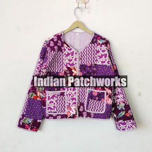 New Patchwork Jacket, Cotton Quilted Handmade Cotton Floral Jacket Reversible Strip Quilted Cotton Jacket Party Wear Gift For Women&#39;s