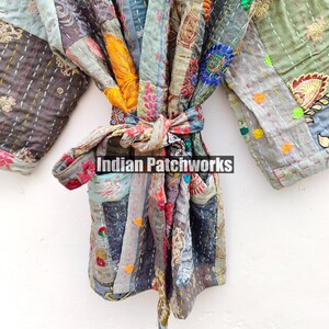 Cotton Patchwork Kantha Kimono Hand Embroidery Khambadia Kimono Jacket| Patchwork Cotton Kimono | Kimono Jacket | Unisex Kantha HouseRobe image 6