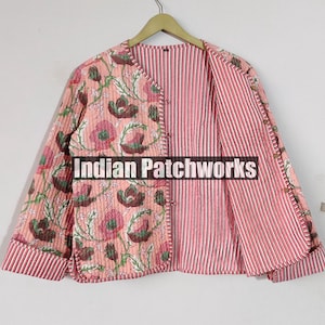Cotton Quilted Jacket, Reversible Jacket Handmade Cotton Floral Jacket Reversible Strip Quilted Cotton Jacket Party Wear Gift For Women