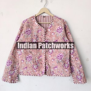 Button Closer Jacket for Women Gifts Cotton Women&#39;s Quilted Jacket Block Printed Boho Style Quilted Handmade Jackets, Coat Holidays Gifts