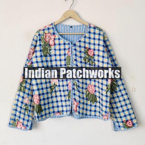 New Printed Cotton Quilted Jacket, Strip Piping Cotton Reversible Jacket, Block Print Floral Quilted Cotton Jacket, Party Wear Gift For Her