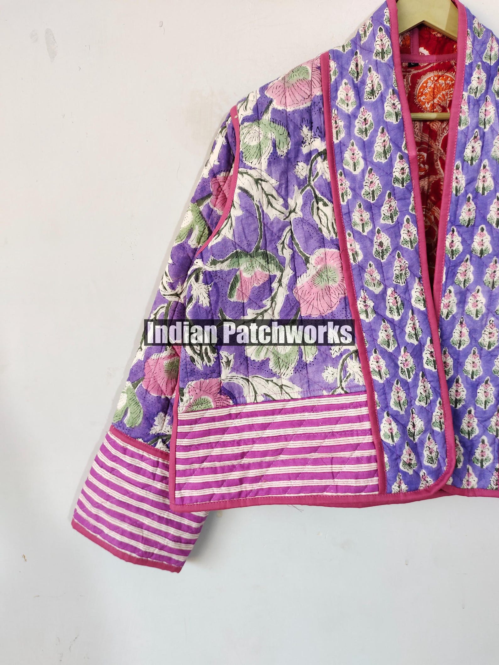 Purple Print Patchwork Knit Fall Coat O Neck