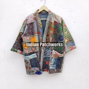 Cotton Patchwork Kantha Kimono Hand Embroidery Khambadia Kimono Jacket| Patchwork Cotton Kimono | Kimono Jacket | Unisex Kantha HouseRobe image 8