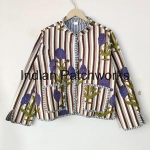 Hand Block Print Quilted Cotton Jacket: Indian Kimono Coat