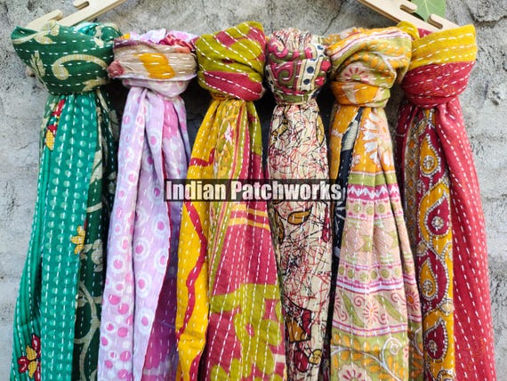Wholesale Lot: Reversible Kantha Scarves - Indian Patchwork Cotton