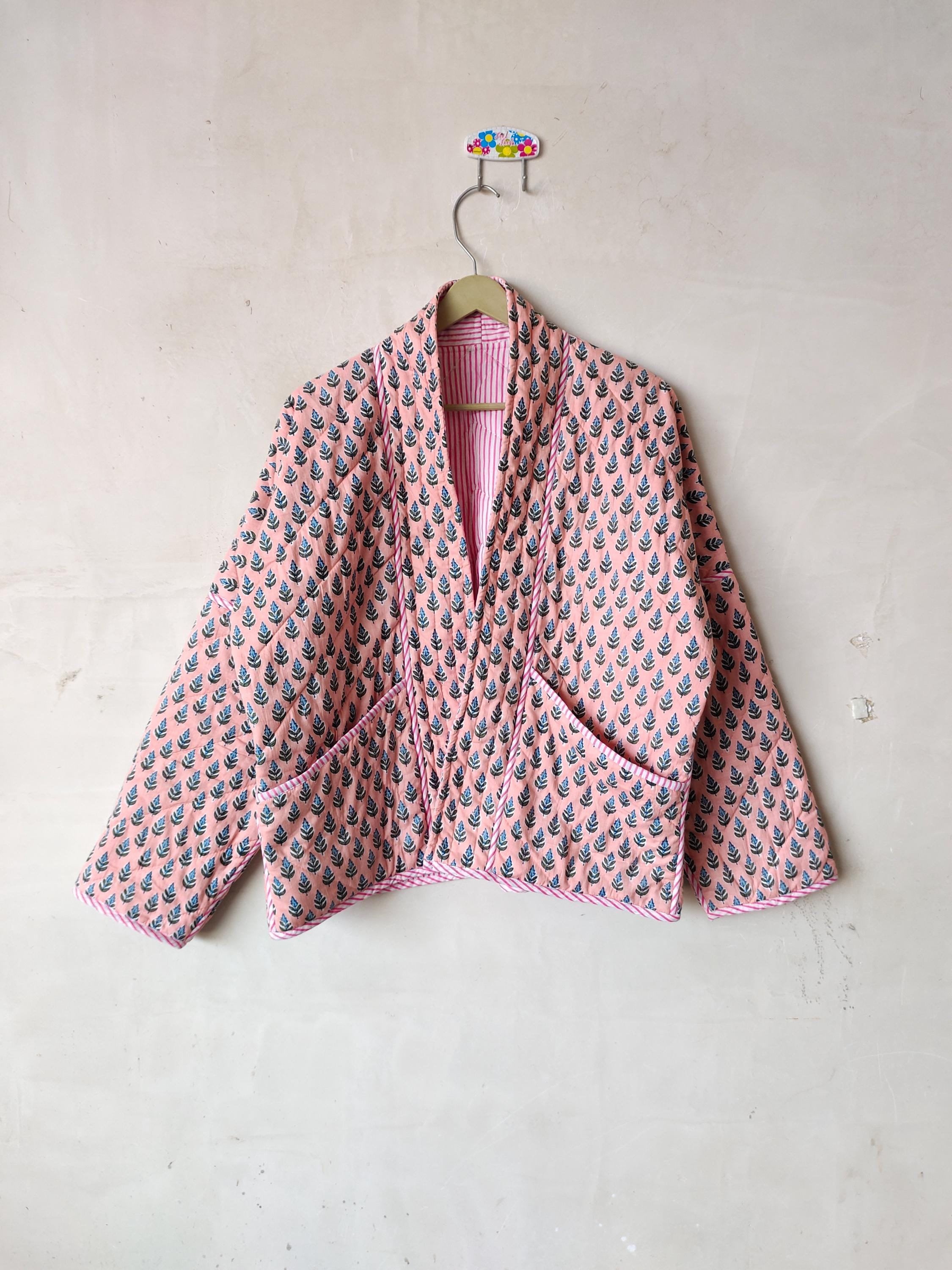 Yimoon Giacca Donna Reversibile Corta Con Stampa Floreale, Leggera, Aperta Davanti, Taglie S-XL