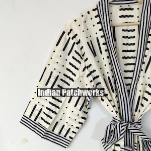 Block Print Cotton Kimono Robe: Plus Size Beach Cover Up