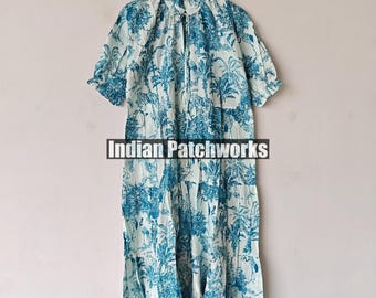 Indian Tunics Hand Printed Dress Indian Cotton Long Gown Indian Cotton Dress Floral Printed Dress New Hand Block Printed Dress