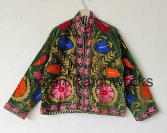 Velvet Suzani Jacket, Handmade Velvet Suzani Embroidery Jacket, Suzani Jacket, Winter Wear Jacket Coat, Womens Coat, Robe, Gift For Her,
