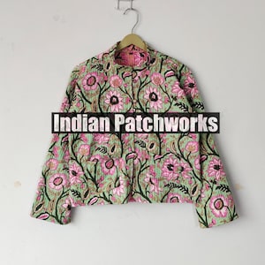 Reversible Block Print Cotton Quilted Jacket: Handmade Floral Patchwork