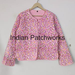 Handmade Women&#39;s Cotton Quilted Jacket Block Printed Boho Style Quilted Jackets, Coat Holidays Gifts Button Closer Jacket for Women Gifts
