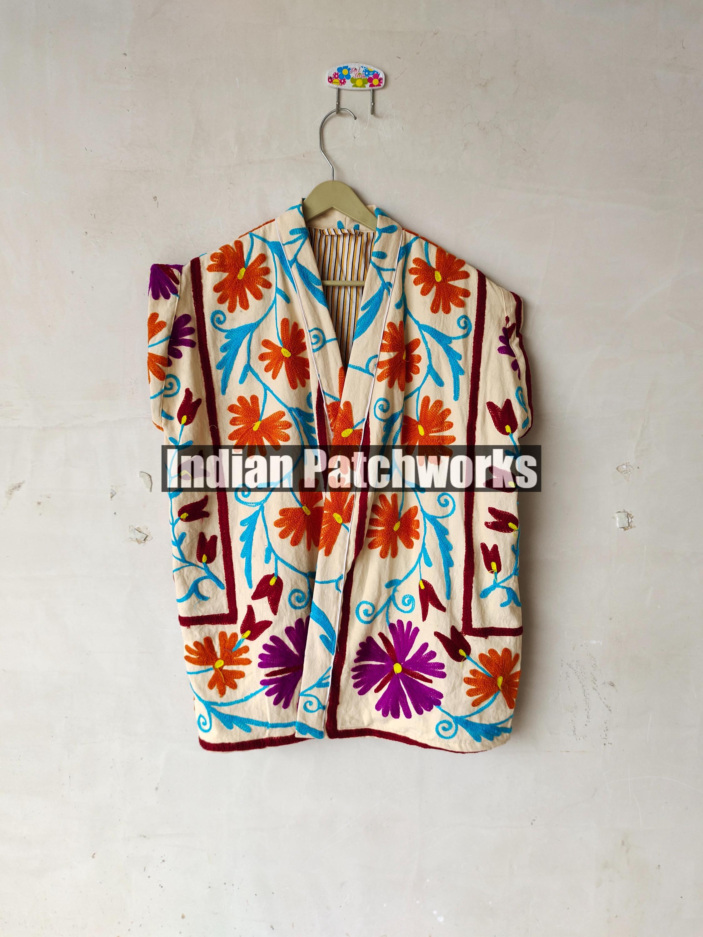 Handmade Suzani Embroidered Quilted Vest: Ethnic Cotton Winter Wear