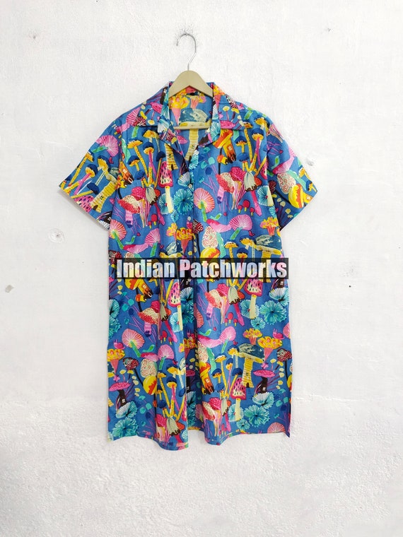 indian shirt dress Cotton Shirt Dress, Indian Handmade 100% Cotton Shirt Dress, Summer Mini Dress, Kurta Night Shirt Dress, Boho Hippie Gift for Her