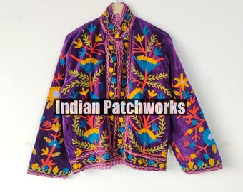 Handmade Suzani Embroidery Jacket, Suzani Velvet Jacket, Winter Wear Jacket Coat, Womens Coat, TNT Fabric Suzani Jacket, Robe, Gift For Her