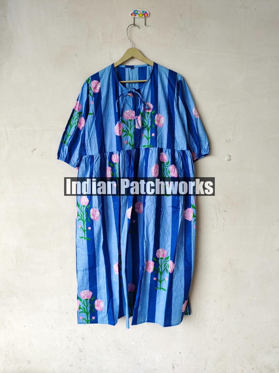 Cotton Midi Dress, Block Print Indian Dress Handmade Summer Dress