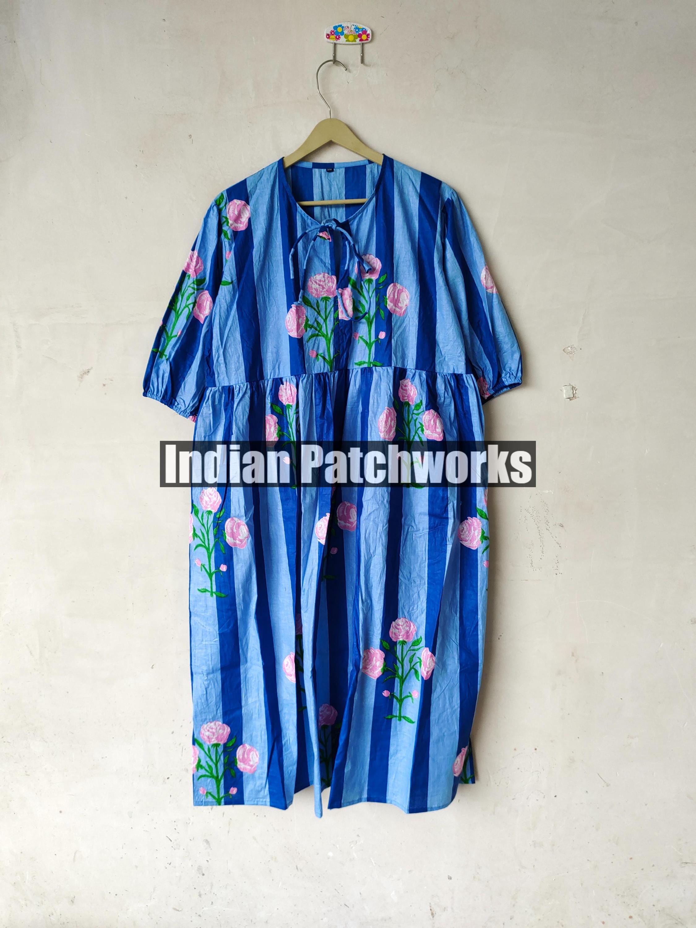 midi indian cotton summer dresses Block Printed Cotton Gauze Midi Dress: Indian Summer Dress