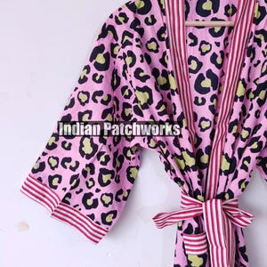Nightwear Summer Cotton Kimono Block Print Women dressing Gown Bridesmaid Robe ,One Size Kimono