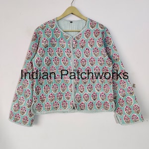 Block Printed Cotton Quilted Jacket: Handmade Boho Style Coat