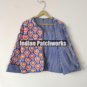 Indian Cotton Quilted Jacket Floral Printed Reversible Handmade Jackets, Holidays Gifts Button Closer Jacket Women&#39;s Gift Cotton Jacket