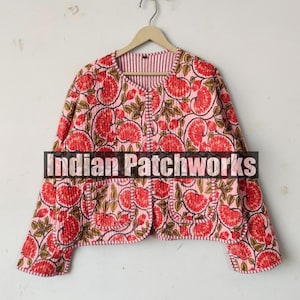 Jacket Reversible Strip Quilted Kantha Jacket Stylish Party Wear Indian Short Block Print Cotton Jacket, Cotton Quilted Handmade Jacket,