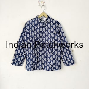 Block Printed Quilted Cotton Jacket, New Printed Cotton Jacket, Reversible Strip Piping Quilted Handmade Jacket, Party Wear Gift For Women&#39;s