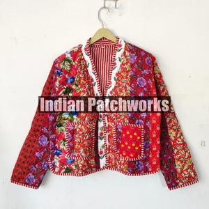 Short Quilted Jacket, Cotton Quilted Handmade Cotton Floral Patchwork Jacket Reversible Strip Quilted Cotton Jacket Party Wear Gift For Her