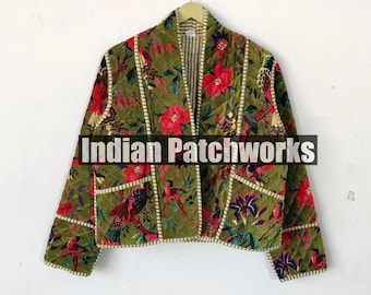Women's Quilted Velvet jacket Indian Vintage Floral Cotton Quilted Jackets Unique gifts block print Indian jacket Bohemian jacket for women