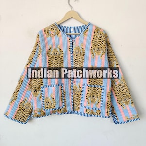 Cotton Quilted Reversible Jacket Robe, Tiger Print Cotton Quilted Jacket, Handmade Cotton Quilted Jacket, Party Wear Robe Gift For Women&#39;s,