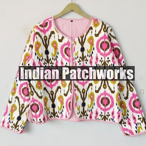 Cotton Quilted Handmade Cotton Reversible Strip Piping Quilted Jacket, Block Print Reversible Jacket, Cotton Jacket Party Wear Gift For Her