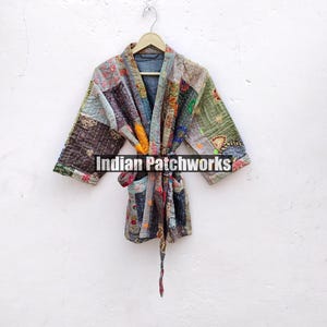 Cotton Patchwork Kantha Kimono Hand Embroidery Khambadia Kimono Jacket| Patchwork Cotton Kimono | Kimono Jacket | Unisex Kantha HouseRobe image 2