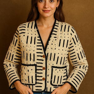 Reversible Block Print Cotton Jacket: Indian Quilted Kantha Coat