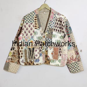 Indian Hand Block Print Fabric Quilted Jacket Short Women Wear New Style Patchwork Coat Style Quilted Handmade Jackets, Coat Button Jacket,