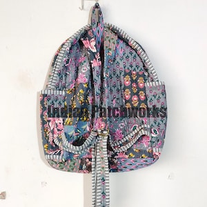 Cotton Quilt Patchwork Backpack Cotton Indian Laptop Bag Hand Bohemian Hippie Tote Backpack patch work tote bag reversible Grey bag