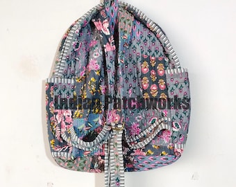 Cotton Quilt Patchwork Backpack Cotton Indian Laptop Bag Hand Bohemian Hippie Tote Backpack patch work tote bag reversible Grey bag