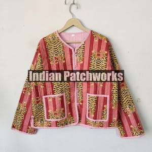 Tiger Print Quilted Jacket, Cotton Quilted Reversible Jacket Robe, Handmade Cotton Quilted Jacket, Party Wear Cotton Robe Gift For Women&#39;s,