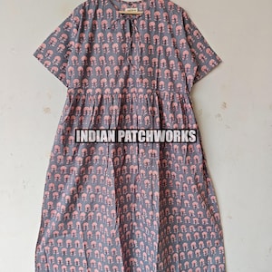 Peach Blush Block Print Cotton Maxi Dress – Boho Tiered V Neck Indian Style