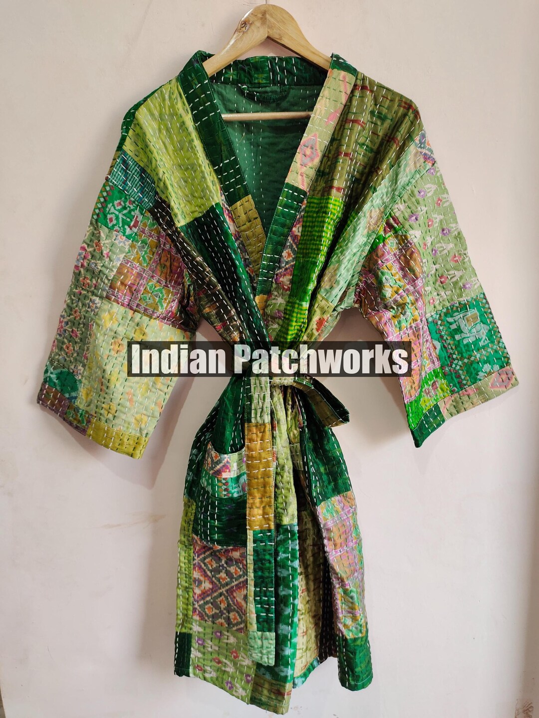 Handmade Silk Kantha Kimono, Bathrobe Kantha Kimono, Night Wear Women ...