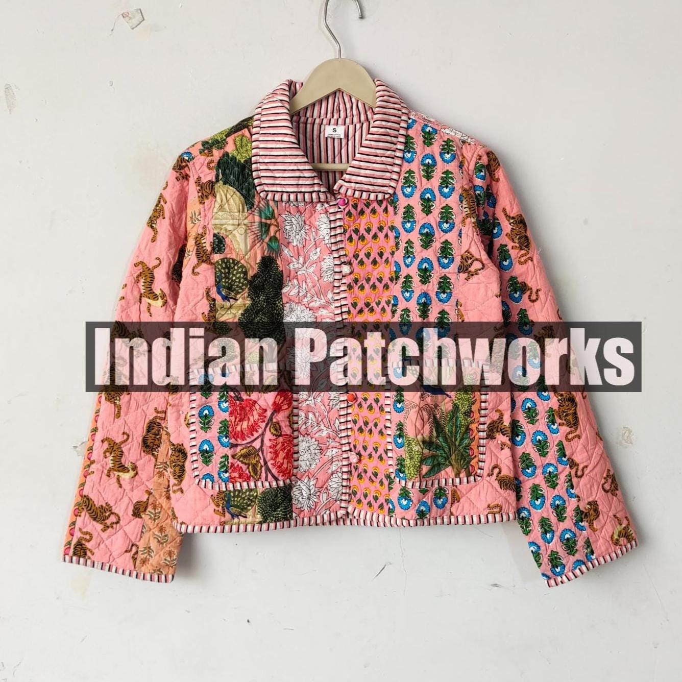Amazing New Printed Patch Cotton Jacket, Handmade Cotton Quilted Jacket Reversible Strip Quilted Cotton Jacket Party Wear Gift For Women's