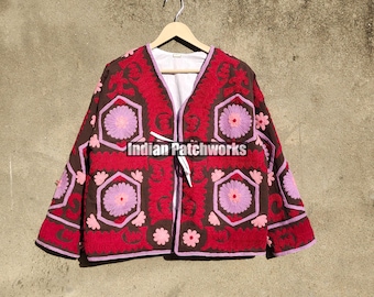 Giacca corta Suzani, giacca ricamata Suzani fatta a mano, cappotto invernale, cappotto da donna, giacca Suzani in tessuto TNT, vestaglia, regalo per lei,