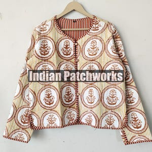 Cotton Quilted Kantha Jacket: Reversible Block Print Indian Jacket